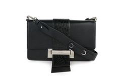 Black Calfskin/Croc Medium Ribbon Shoulder Bag