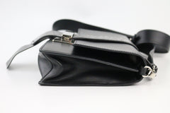 Black Calfskin/Croc Medium Ribbon Shoulder Bag