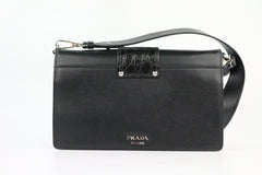 Black Calfskin/Croc Medium Ribbon Shoulder Bag