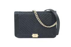 Black Caviar Chevron Boy Wallet on a Chain