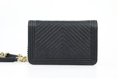 Black Caviar Chevron Boy Wallet on a Chain