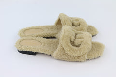 Beige Shearling GG Flat Sandals 36.5