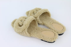 Beige Shearling GG Flat Sandals 36.5