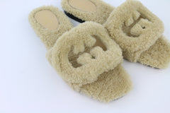 Beige Shearling GG Flat Sandals 36.5