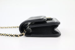 Black Patent/Calfskin Phone Holder on a Chain