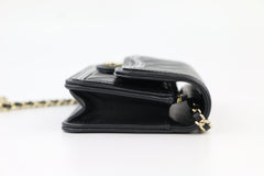 Black Patent/Calfskin Phone Holder on a Chain