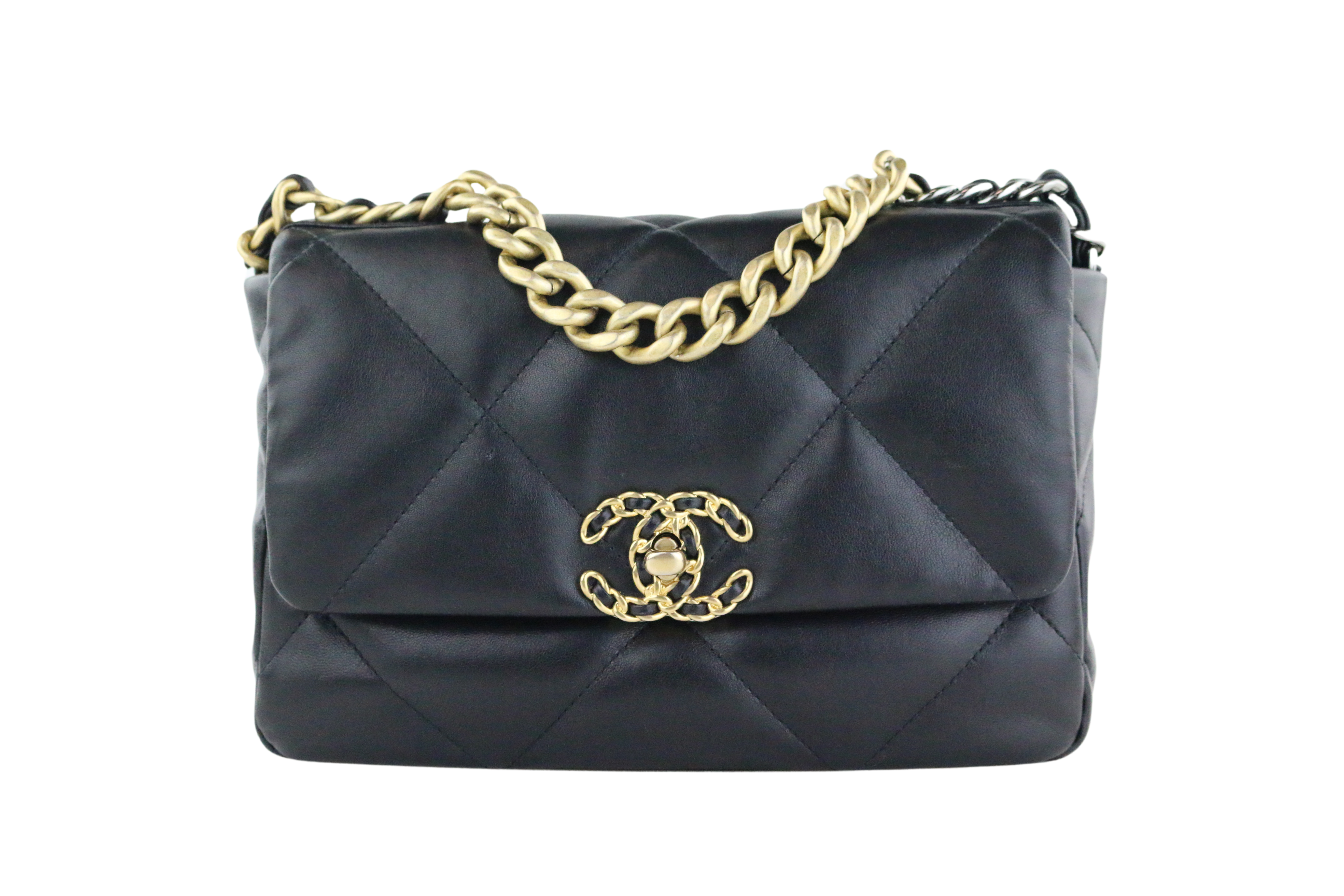 Chanel Shiny Goatskin Quilted Maxi Chanel 19 Flap Black