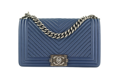 Navy Blue Wrinkled Lambskin Chevron Old Medium Boy