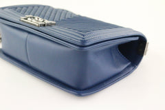 Navy Blue Wrinkled Lambskin Chevron Old Medium Boy