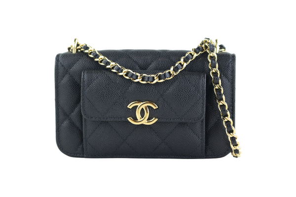 Chanel Pocket Twins Clutch With Chain Quilted Caviar