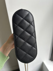 Black Caviar Top Handle Clutch on a Chain