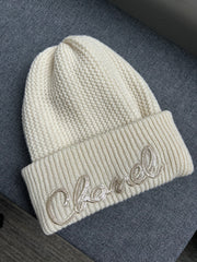 Ivory Cashmere/Sequin Beanie Knit Hat
