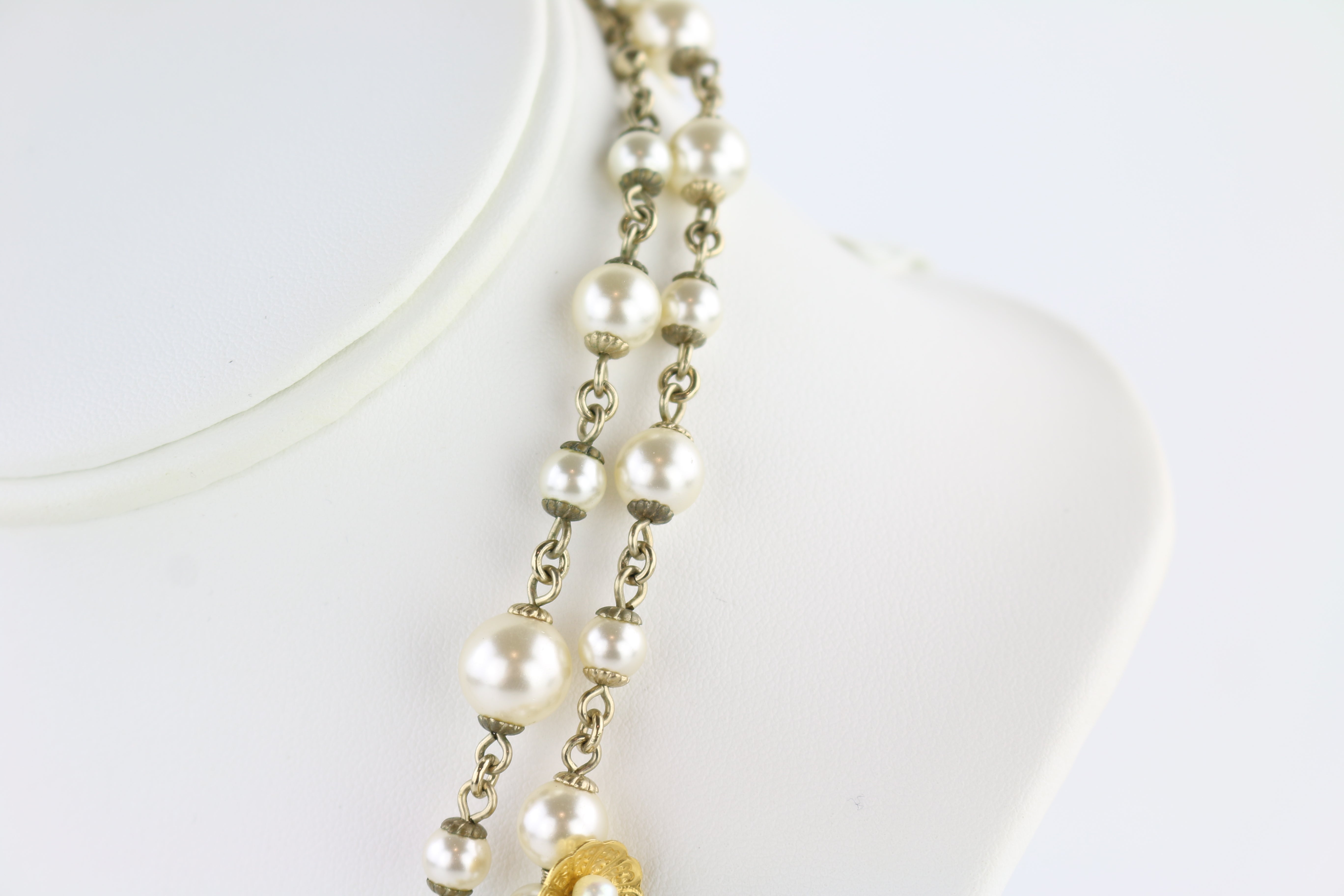 Pearl & Flower Mixed Metal Long Necklace