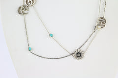 Sterling Silver Marmont Double G & Daisy Long Necklace