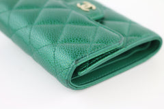 Green Iridescent Caviar Trifold Wallet