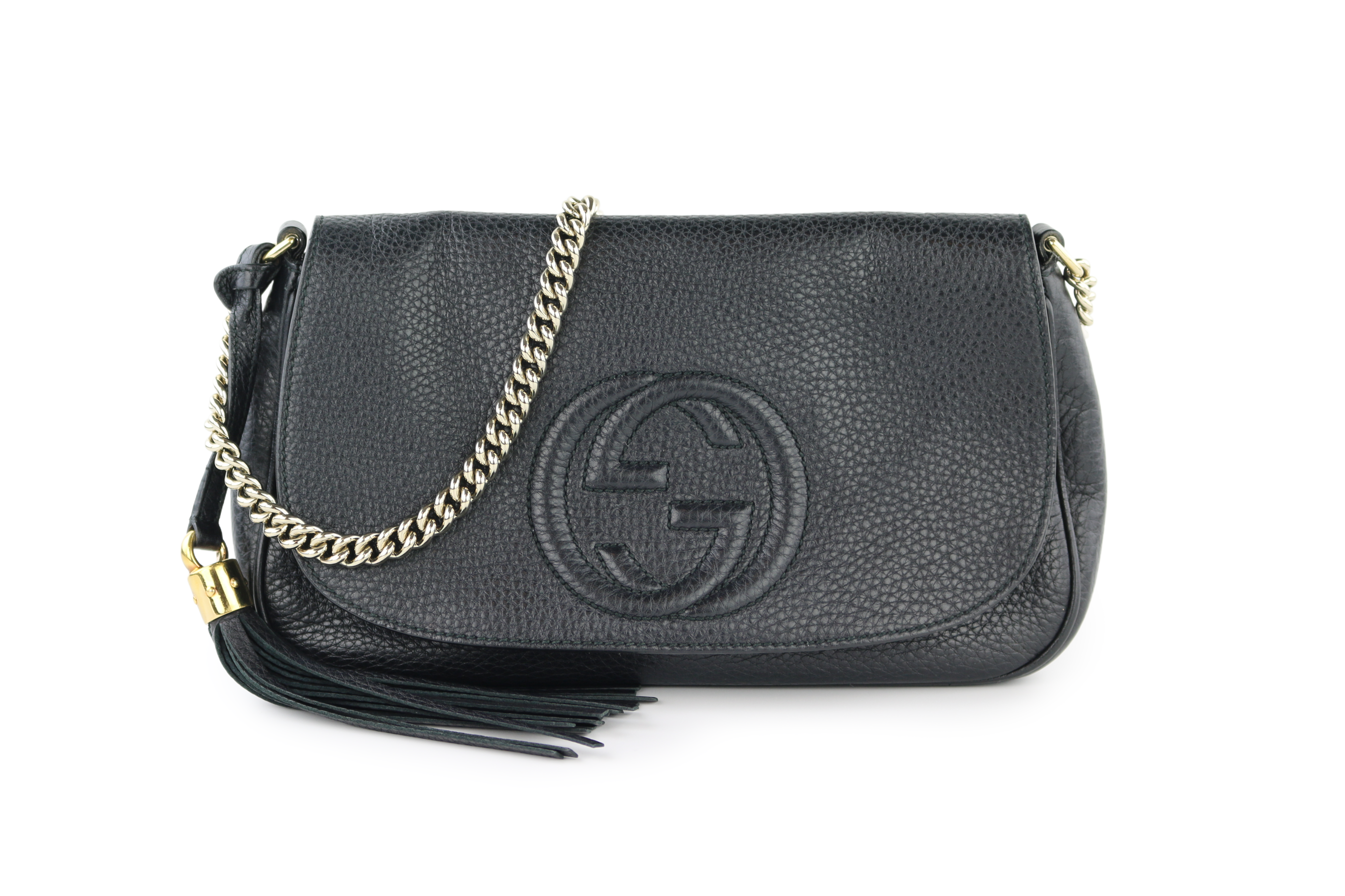 Black Pebbled Calfskin Medium Soho Flap Opulent Habits