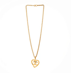 Vintage Gold Tone Heart CC Long Necklace