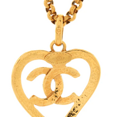 Vintage Gold Tone Heart CC Long Necklace