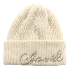 Ivory Cashmere/Sequin Beanie Knit Hat