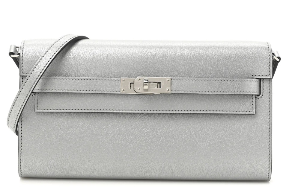 Argent Metallic Chevre Chamkilight Kelly Wallet To Go