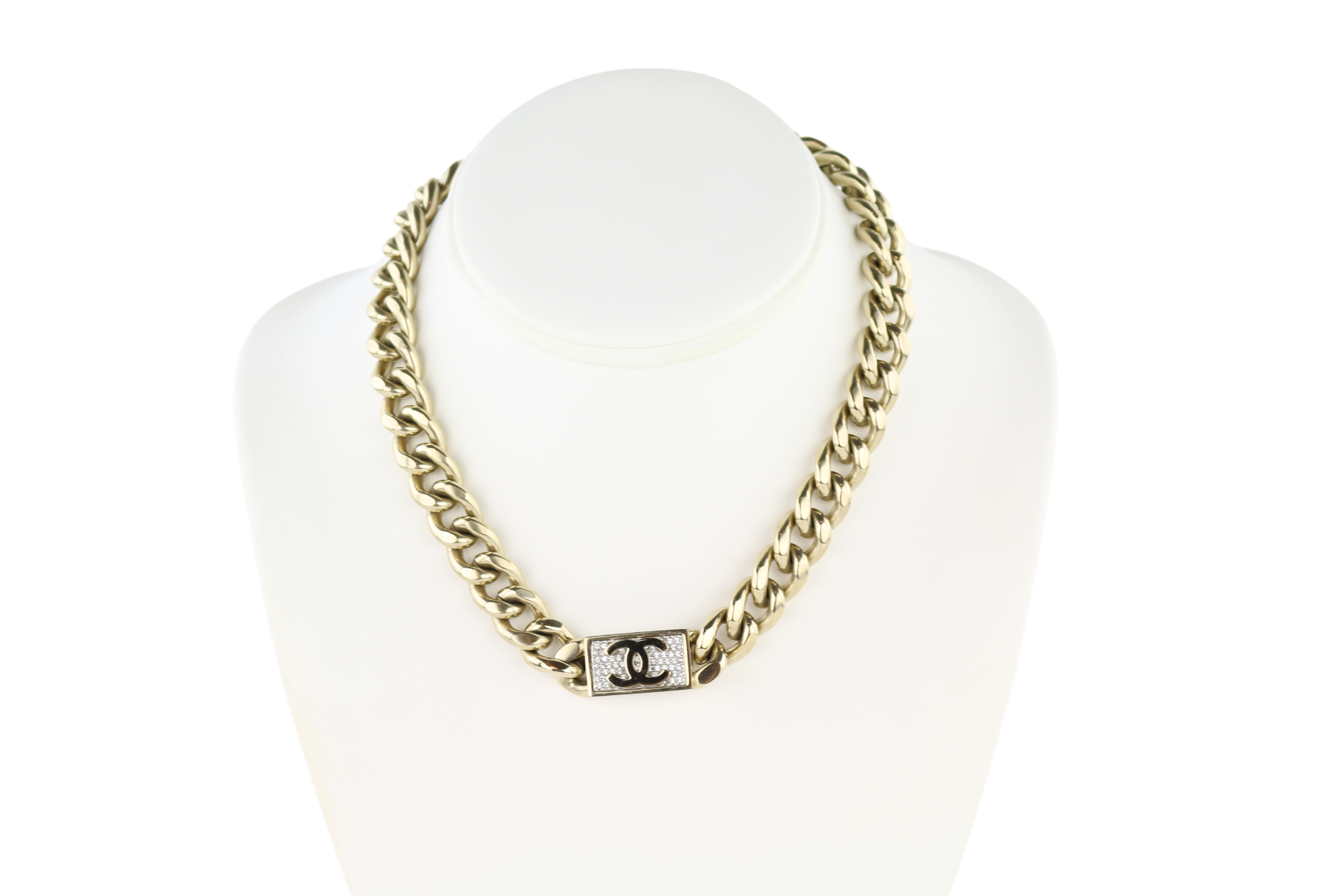 Gold Crystal CC Chain Link Choker Necklace