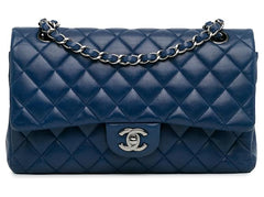 Navy Blue Lambskin Medium Classic Flap