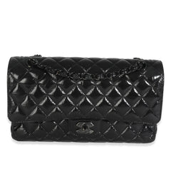 So Black Shiny Crumpled Calfskin Medium Classic Flap