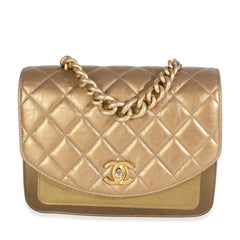 Bronze Metallic Lambskin Caviar Quilted Chain Handle Flap Bag