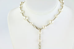 Gold/Crystal/Pearl Long Strand Necklace