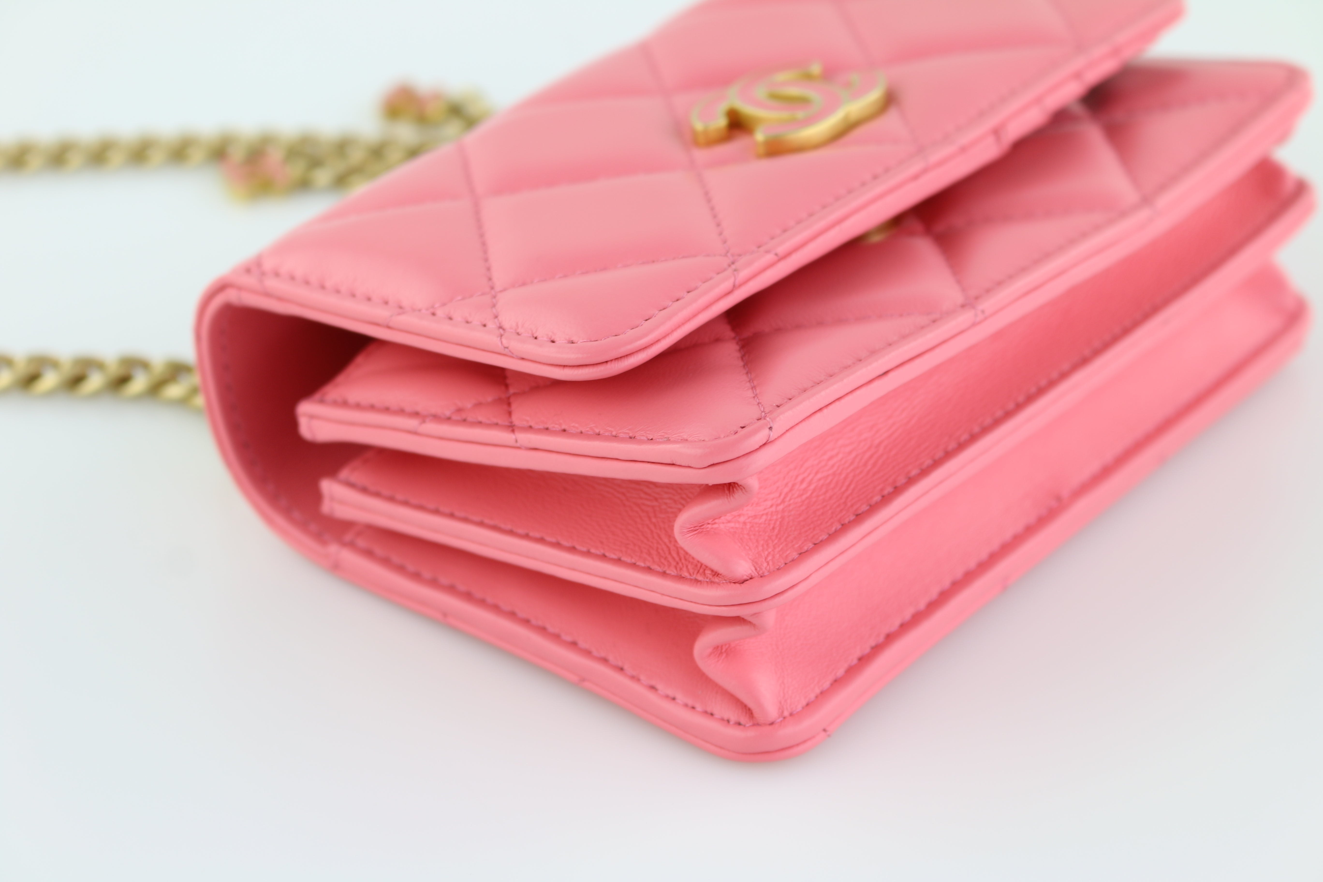 Pink Lambskin Enamel Clutch with Chain – Opulent Habits