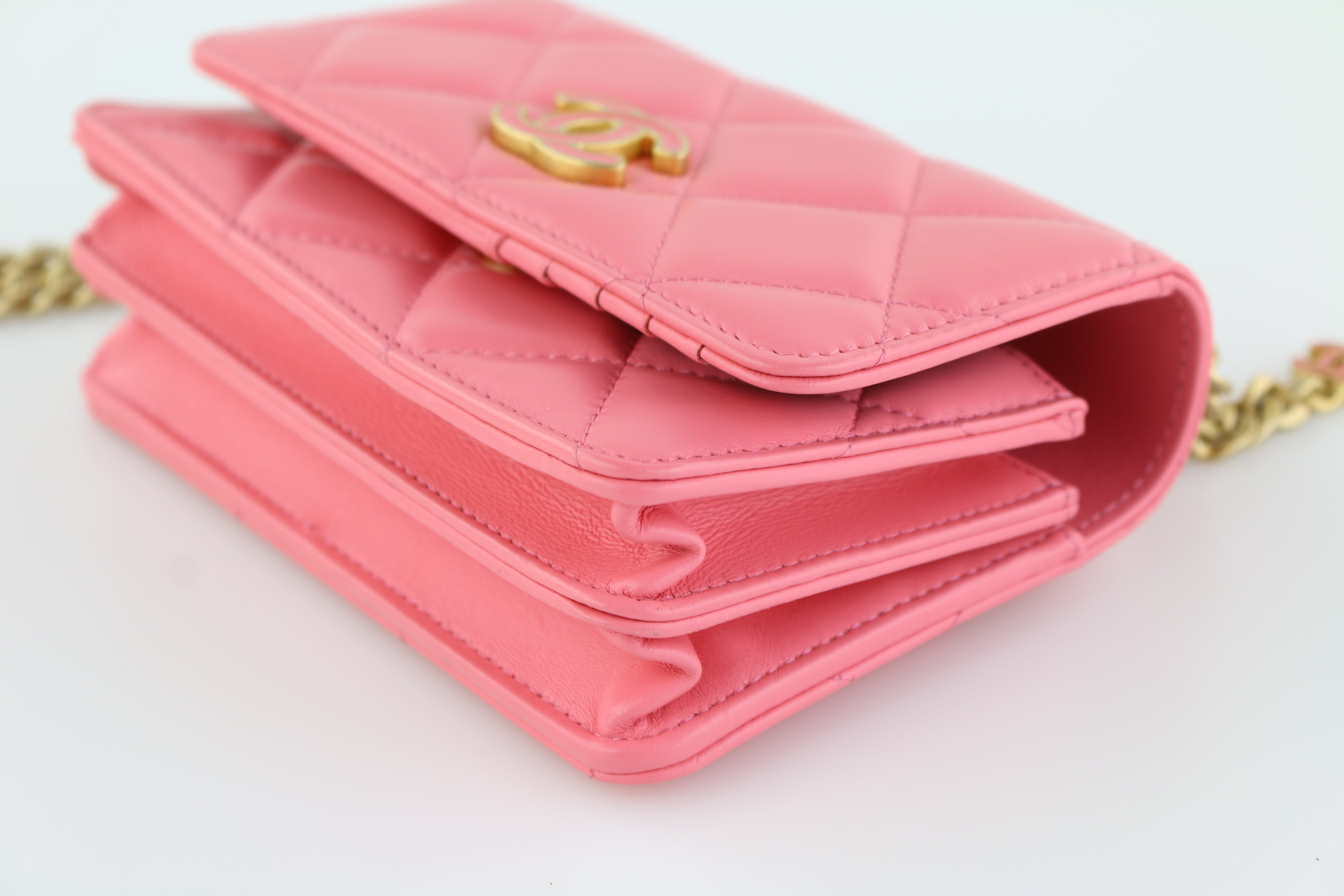 Pink Lambskin Enamel Clutch with Chain