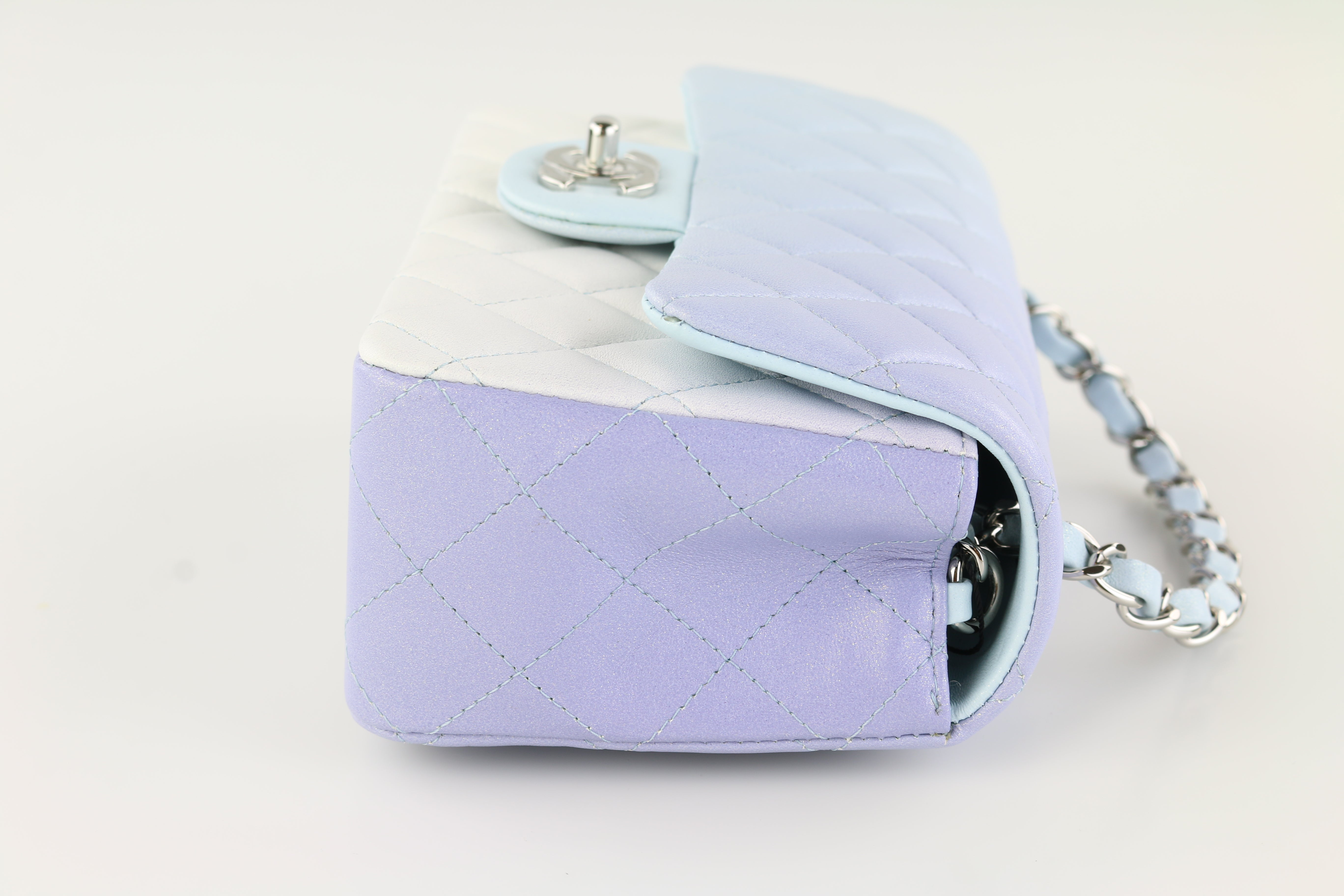 Chanel Medium Classic Double Flap Light Blue/Light Purple/White Ombre  Metallic Lambskin Silver Hardware