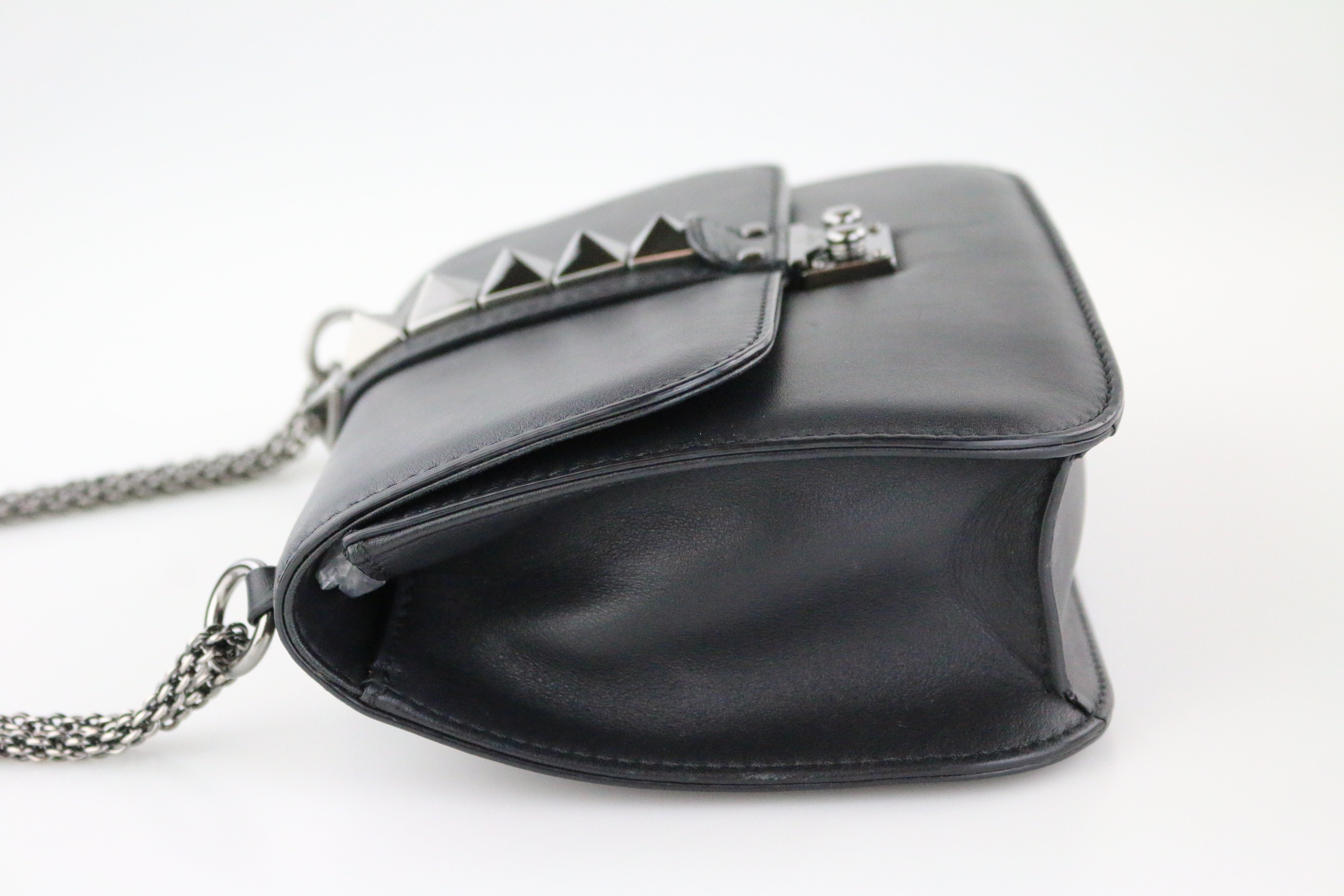 Valentino Blue Patent Leather Rockstud Glam Lock Medium Flap Bag