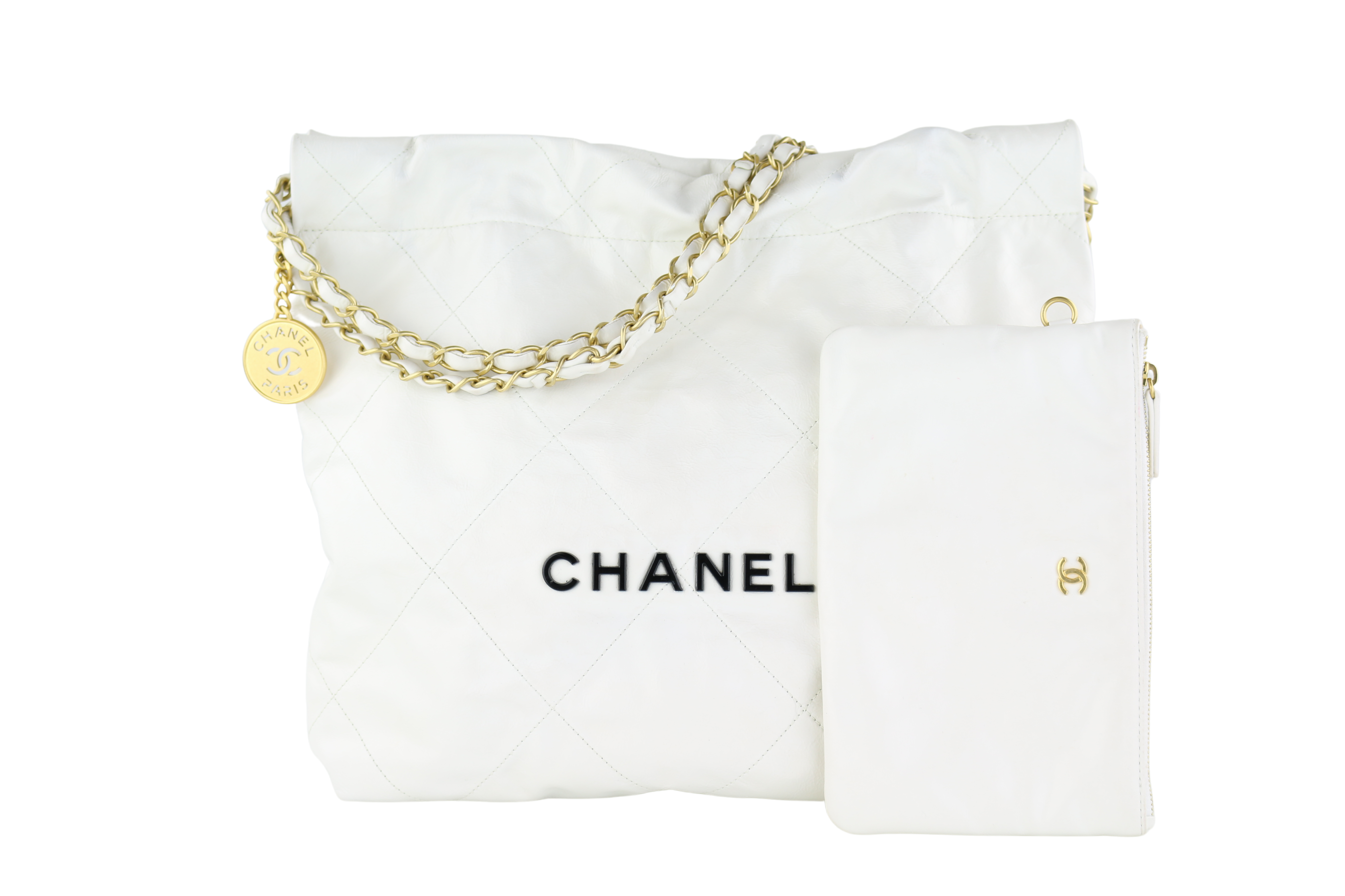 Chanel 22 Handbag Large 22S Calfskin Black/White Logo in Calfskin Leather  with Gold-tone - US