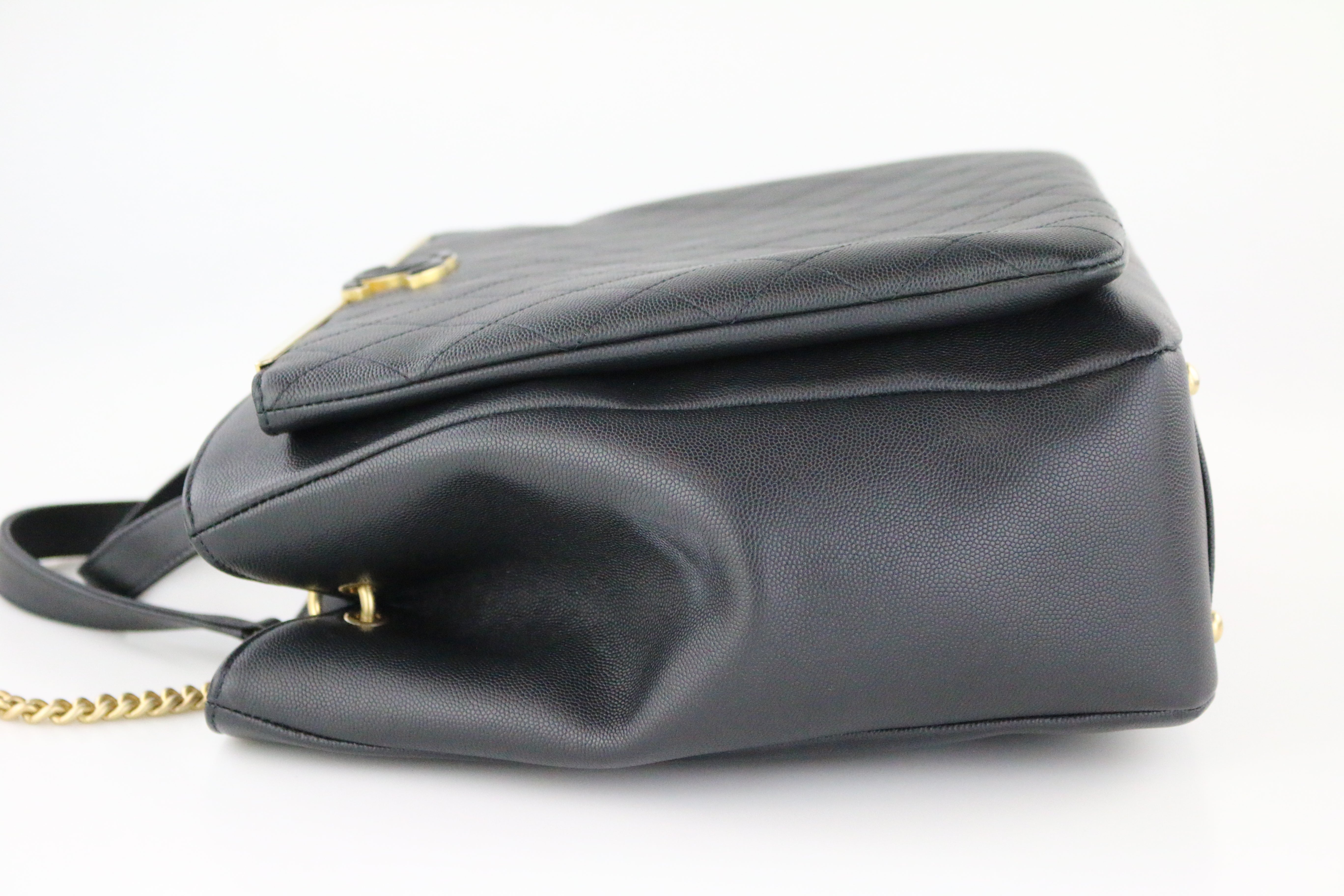 Vintage CHANEL black calfskin shoulder bag, tote bag with golden