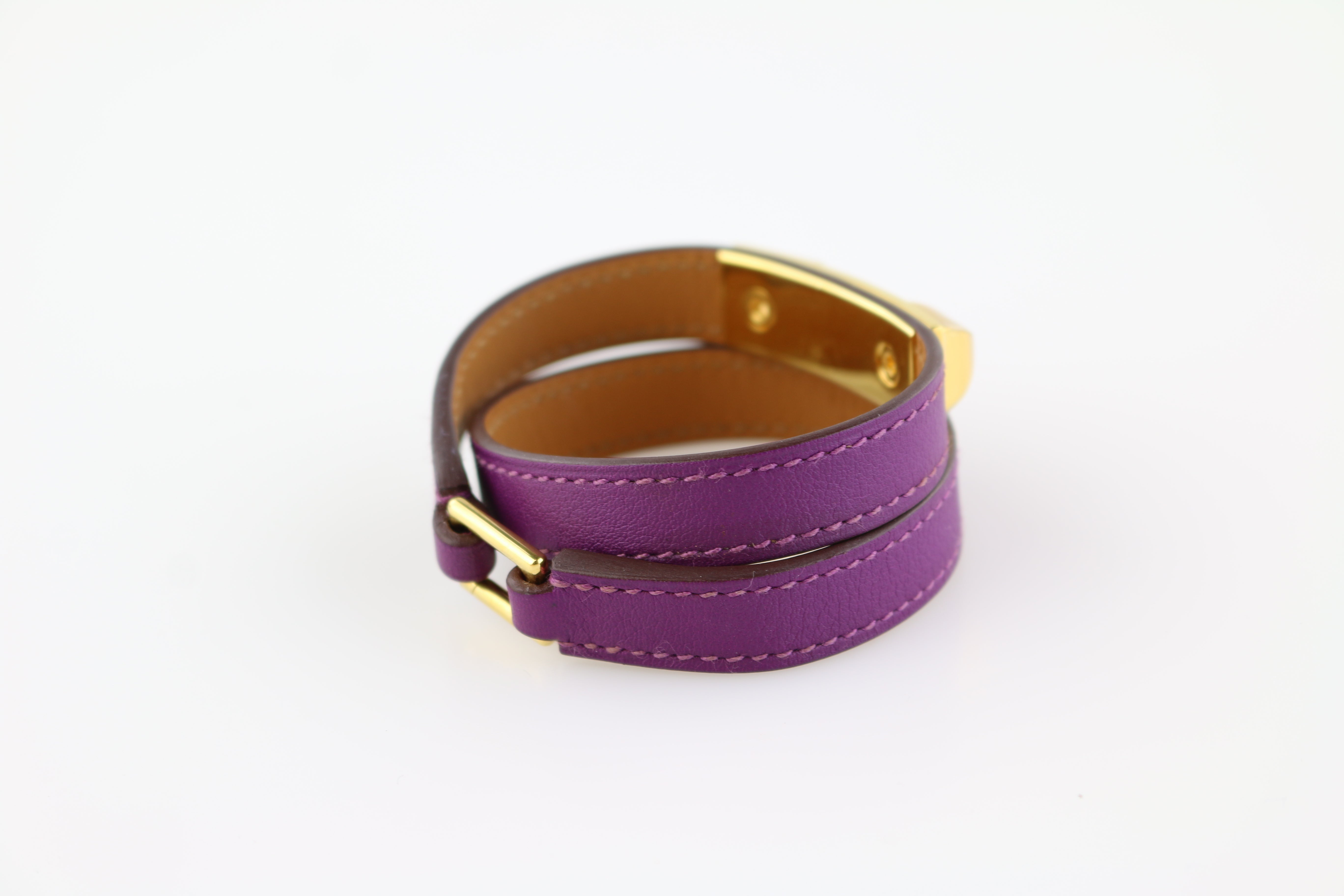 Hermes Kelly Double Tour Bracelet Leather in Anemone/Purple Gold Hardware