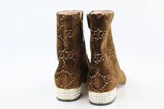 Brown Velvet GG Monogram/Crystal Boots