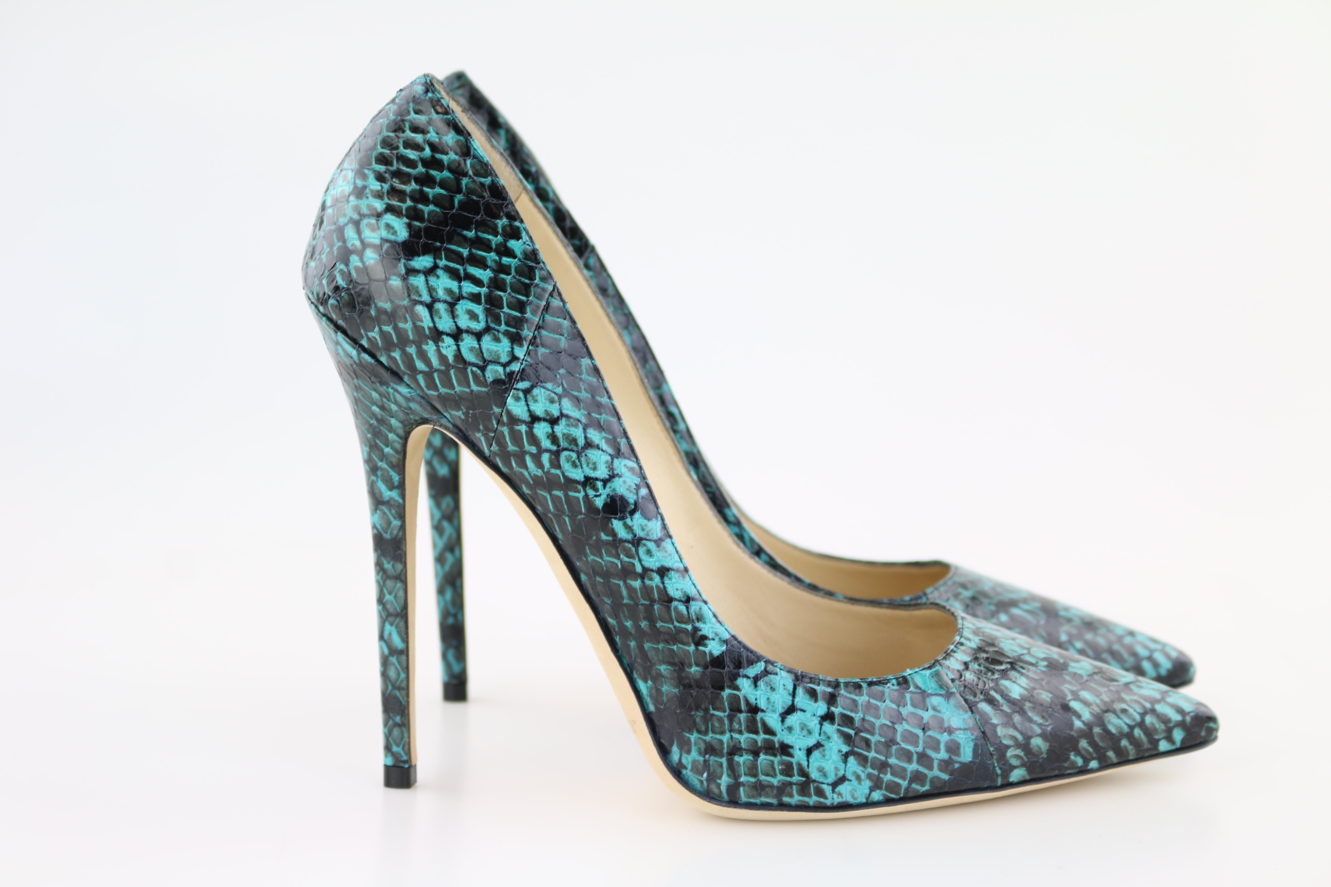 Emerald Snakeskin Print Anouk Heels
