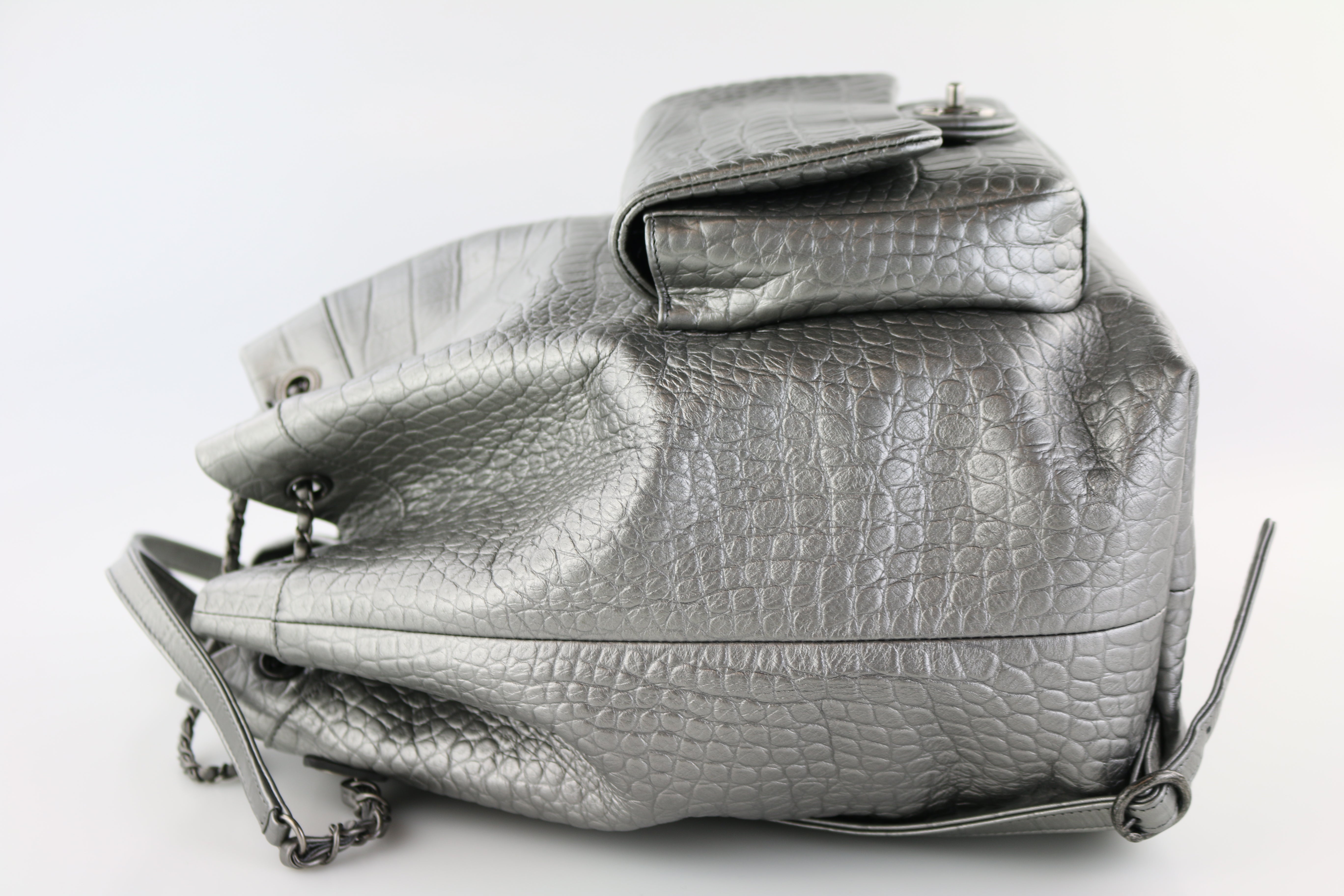 Metallic Silver Large Croc Embossed Backpack