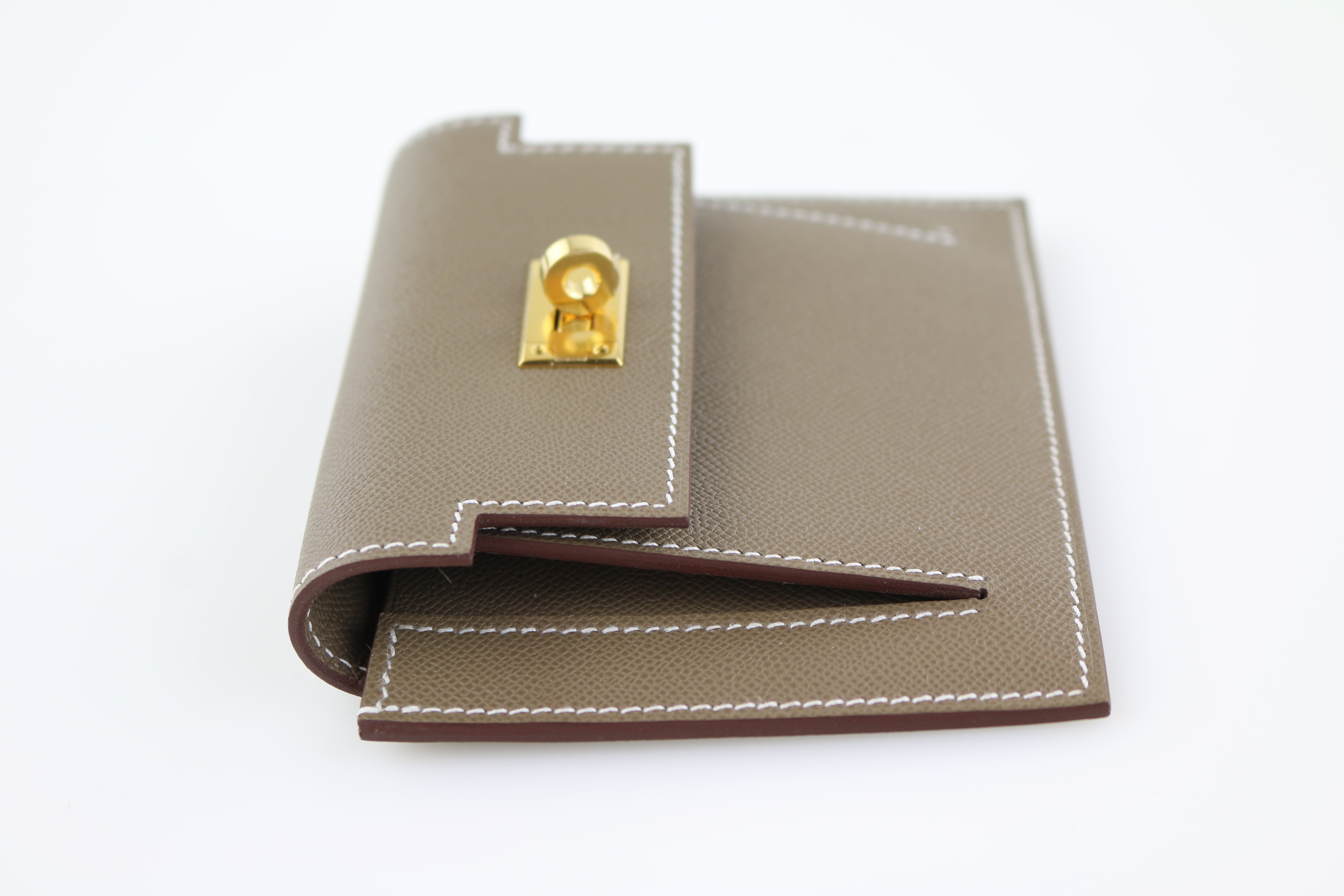 Hermes Kelly Pocket Compact Wallet Etoupe Gold Hardware New w/Box –  Mightychic