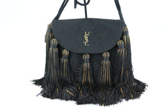 Black Woven Fringe Crossbody Bag
