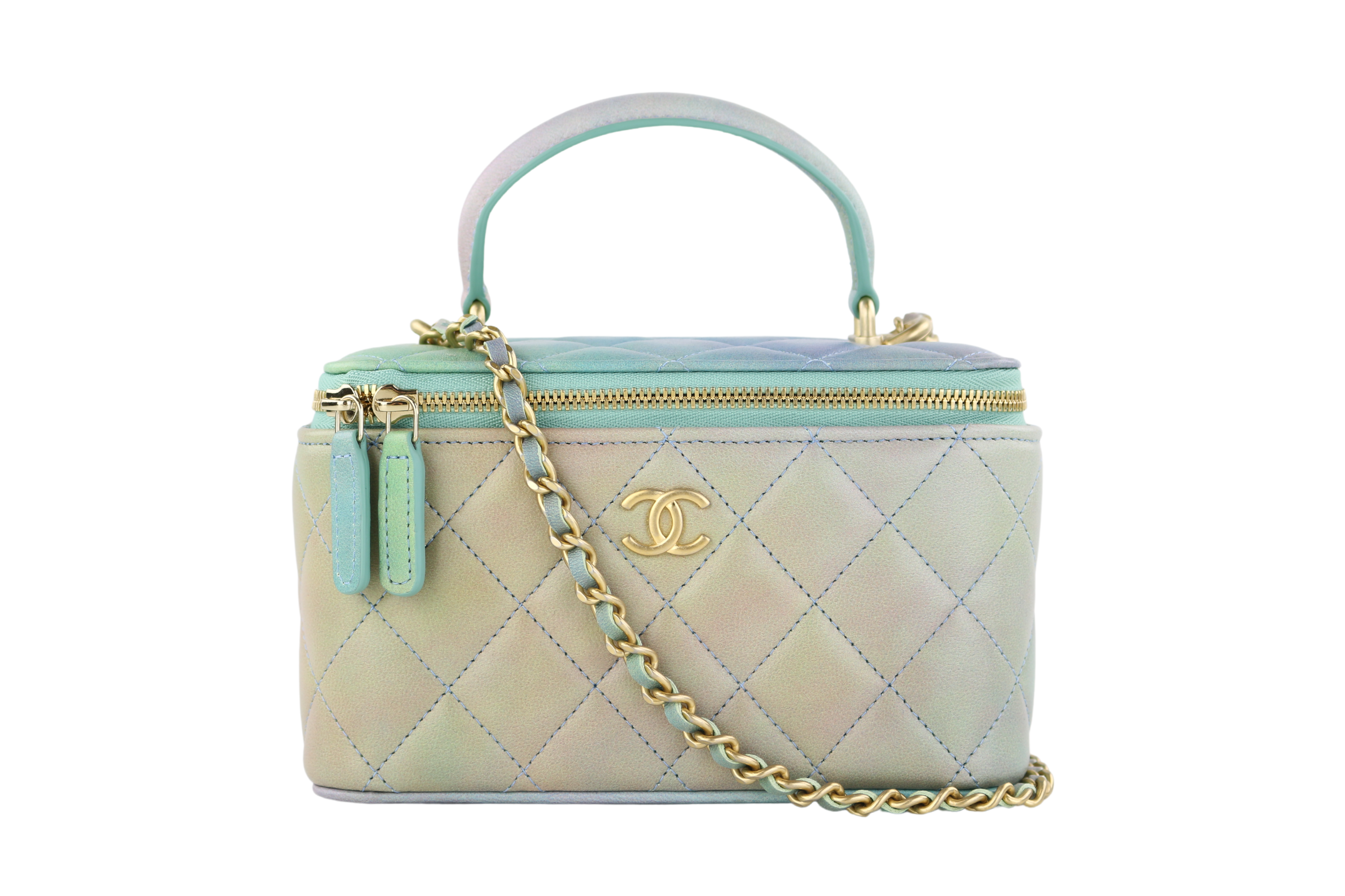 CHANEL Caviar Quilted Small Pick Me Up Vanity Case Light Blue 1295024