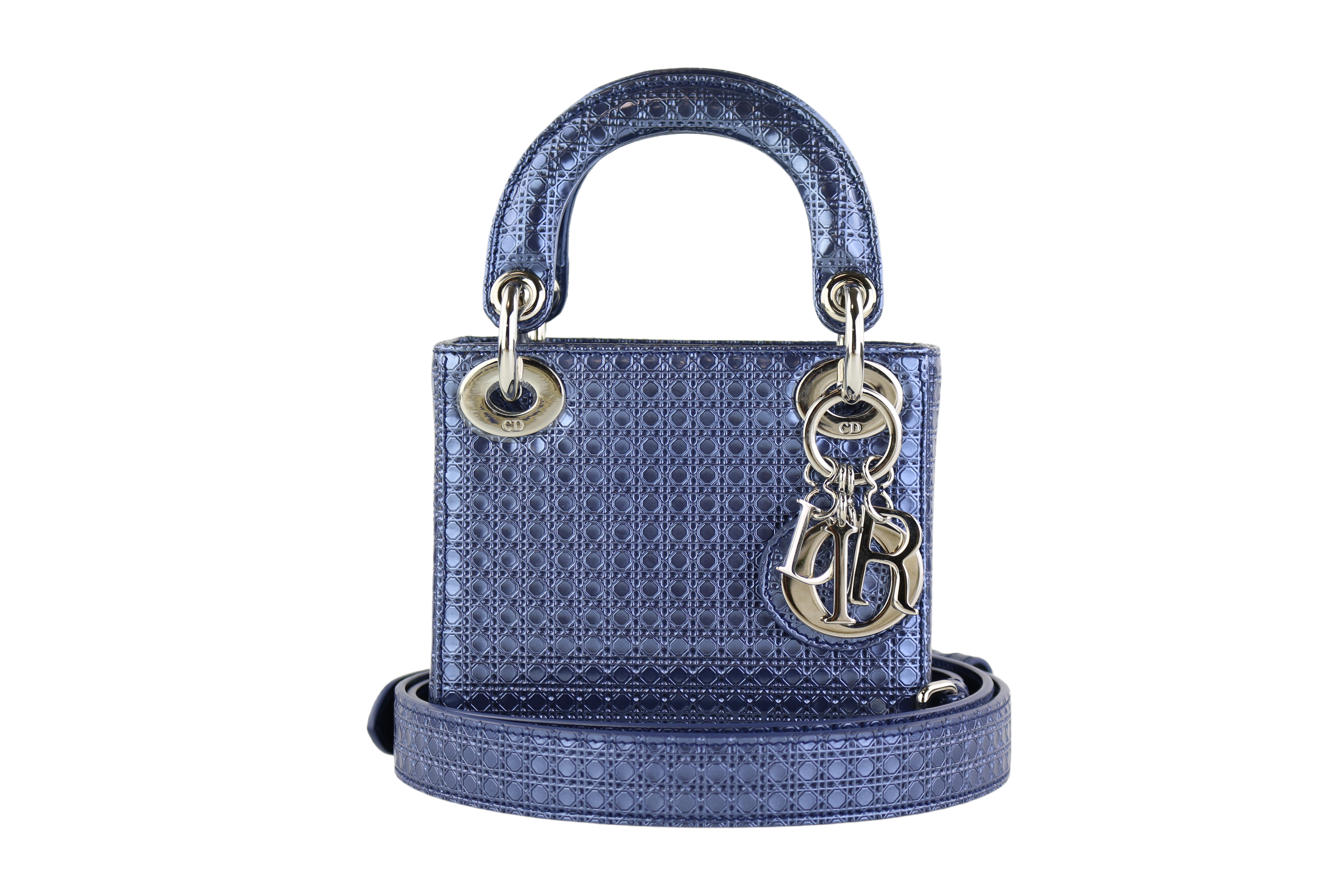 Blue Metallic Perforated Micro Lady Dior